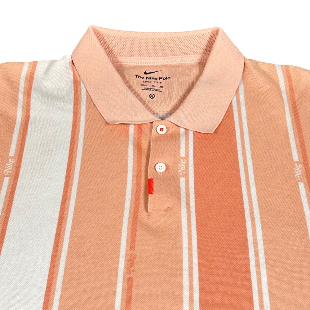Nike Polo Mens XXL Dri-FIT Orange White Striped Short Sleeve Golf Shirt